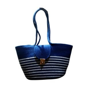 Dark Blue Jute Tote Handbag