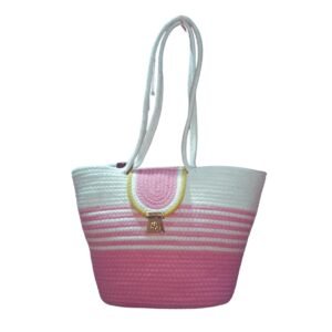 Pink & White Jute Tote Handbag
